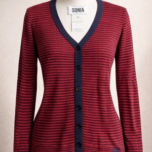 Sonia Rykiel Red and Black Striped Cardigan